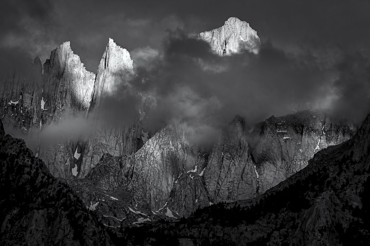 "First Light on Whitney"

Clearing storm clouds over Mt. Whitney, Alabama Hills, CA