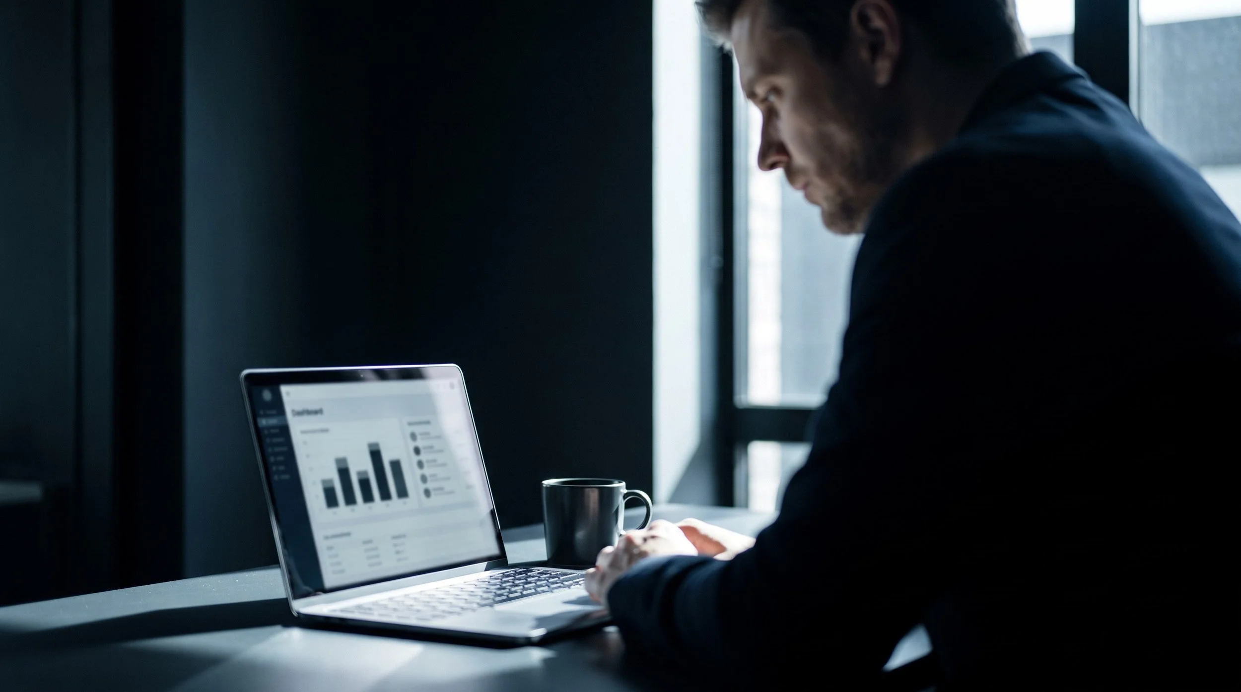 Operations manager reviewing fleet sales on an eMenu dashboard