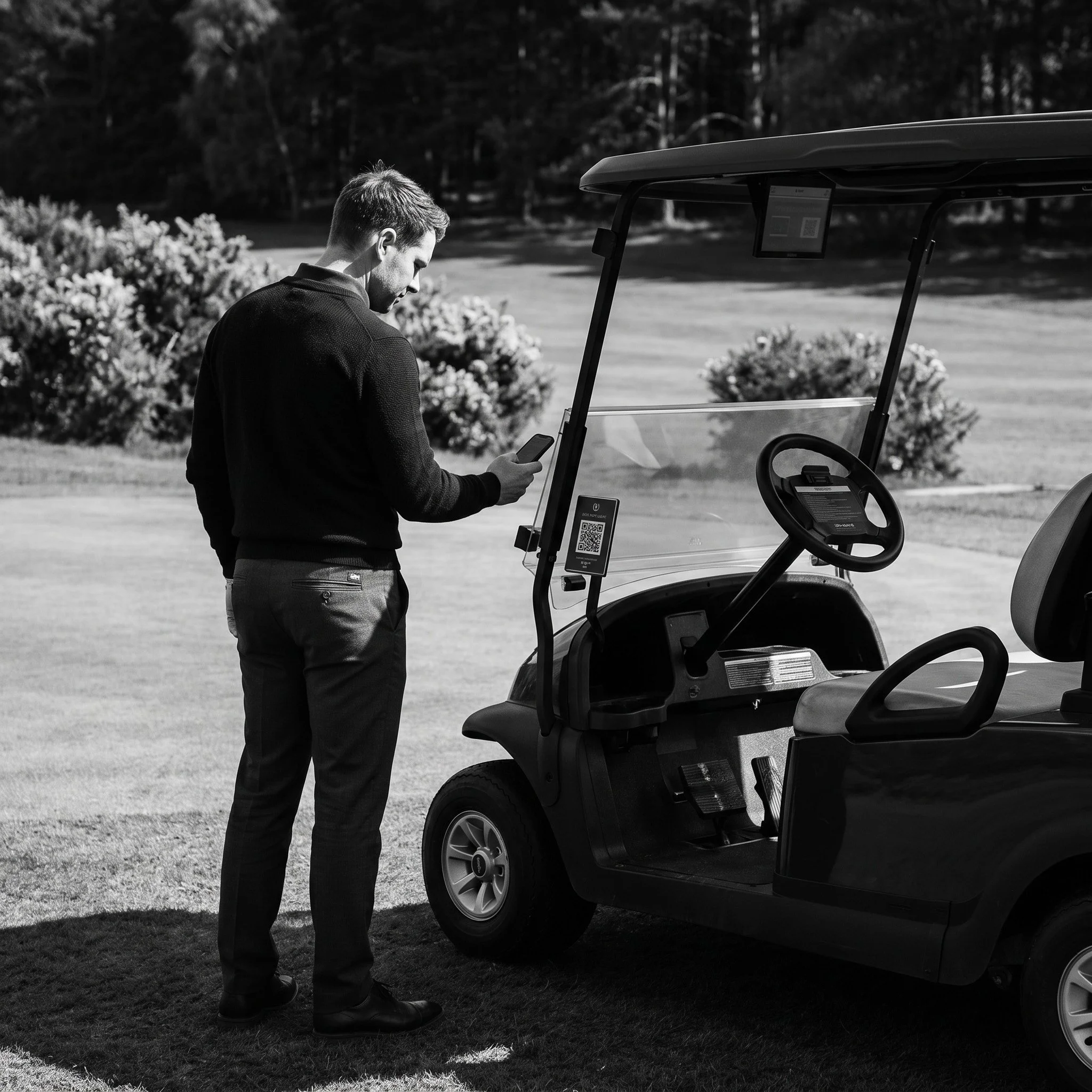 Golfer ordering from a QR code on a golf buggy