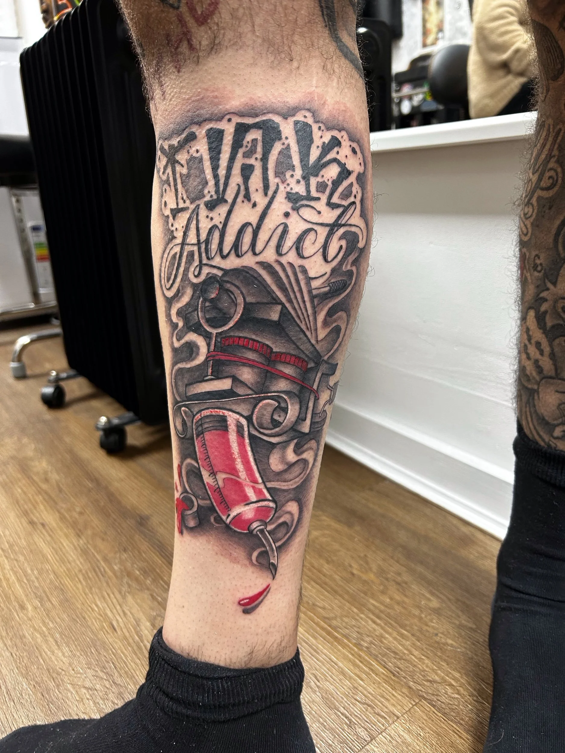  Leg tattoo, black and grey tattoo, script tattoo, tattoo machine tattoo,   #blackandgrey #londontattooers #art #london #customtattoo #tattooart #custom #tattoo #ink #tattooer #london #tattoo #tattoos #londontattoo, south croydon, eye for ink tattoo,