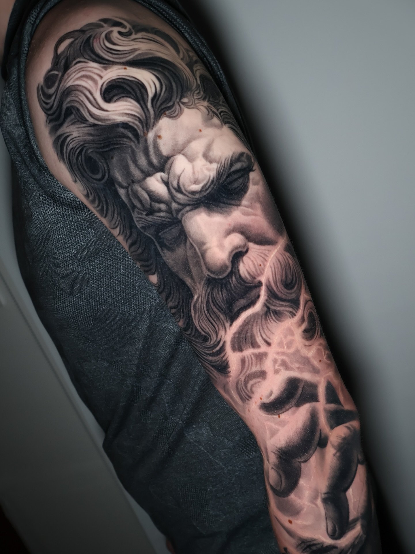 Greek Sleeve
Done by Mauro @mb_tattooer
Contact us or pop into the shop for info &amp; bookings

#tattoo #tattoos #tattooart #tattooing #tattooed #tattoostyle #art #artist #greek #greektheme #greektattoo #blackandgreytattoo #bng #pick #pickofday #ink