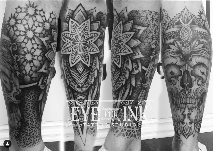  Leg sleeve, black and grey leg sleeve, geometric tattoo, mandala tattoo,  #blackandgrey #londontattooers #art #london #customtattoo #tattooart #custom #tattoo #ink #tattooer #london #tattoo #tattoos #londontattoo, south croydon, eye for ink tattoo, 