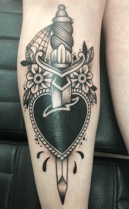   black work tattoo, dagger tattoo, black heart tattoo,#blackandgrey #londontattooers #art #london #customtattoo #tattooart #custom #tattoo #ink #tattooer #london #tattoo #tattoos #londontattoo, south croydon, eye for ink tattoo,
