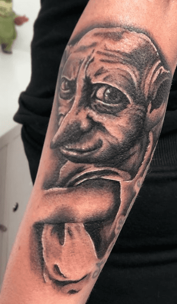 harry potter tattoo, dobby tattoo,   #blackandgrey #londontattooers #art #london #customtattoo #tattooart #custom #tattoo #ink #tattooer #london #tattoo #tattoos #londontattoo, south croydon, eye for ink tattoo,