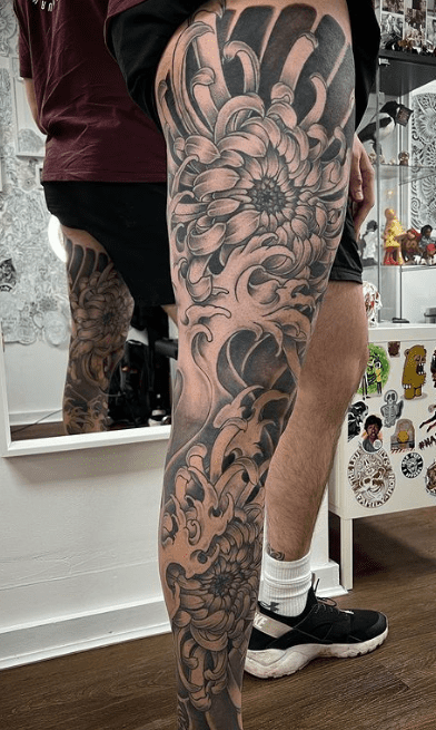  leg sleeve, japanese tattoo, japanese leg tattoo  #blackandgrey #londontattooers #art #london #customtattoo #tattooart #custom #tattoo #ink #tattooer #london #tattoo #tattoos #londontattoo, south croydon, eye for ink tattoo,