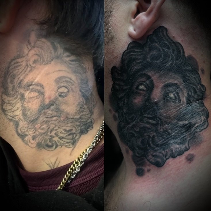 🗡️✨DM TO BOOK #TATTOO #tattooartist #fixed #tattooart #greekgod #blackandgreytattoo #blackandgrey #rework #necktattoo #greek #philly #coveruptattoo #philadelphia #pa #орск #москва #россия #украина #татумастер #enjoy #explorepage