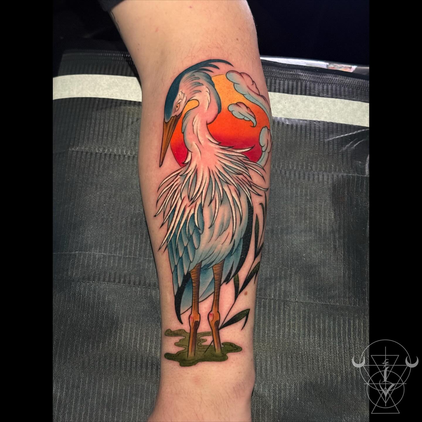 This is one of my favorite tattoos I&rsquo;ve ever had the pleasure to do 😍🖤 thanks Ed! 

#tattoo #neotradtattoo #heron #buckscounty #kestrelcollective