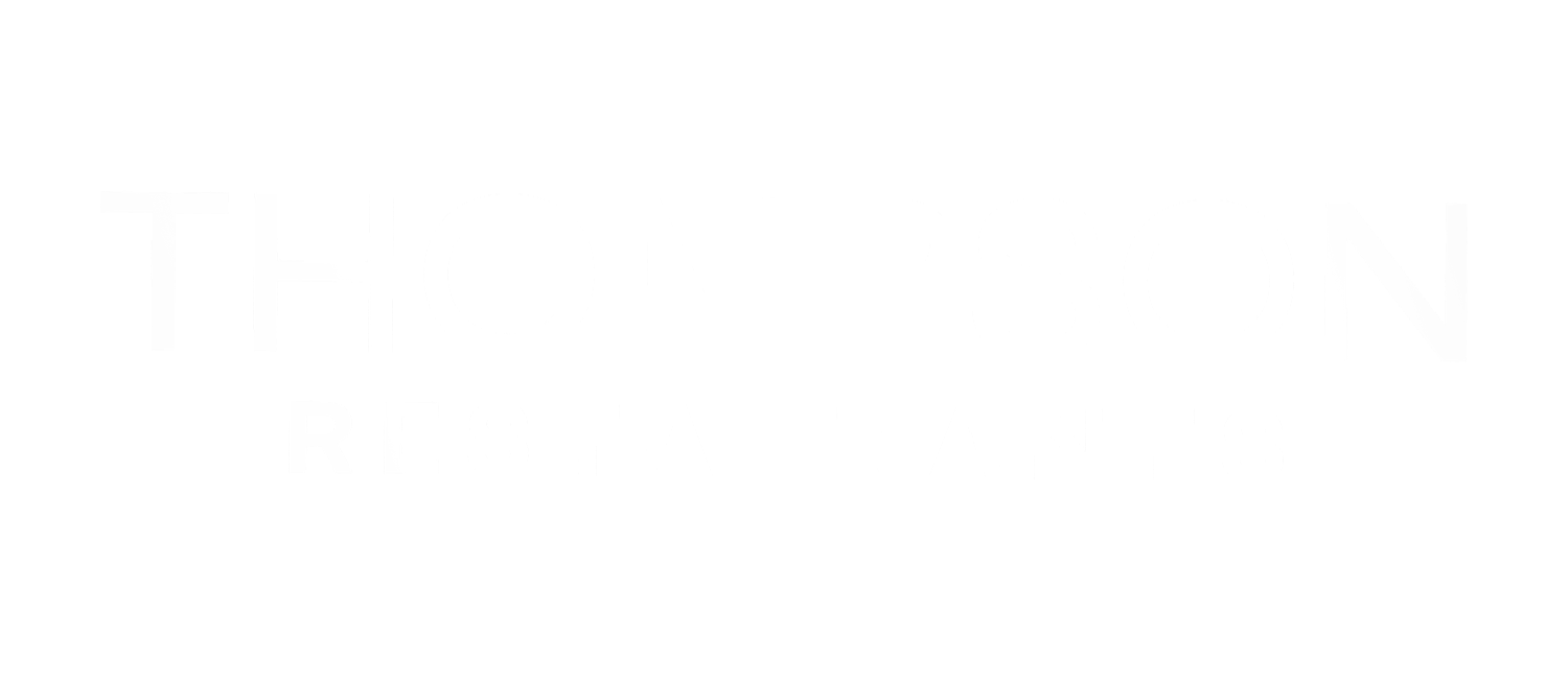 Logo of Thompson Restaurants with white text on a black background.