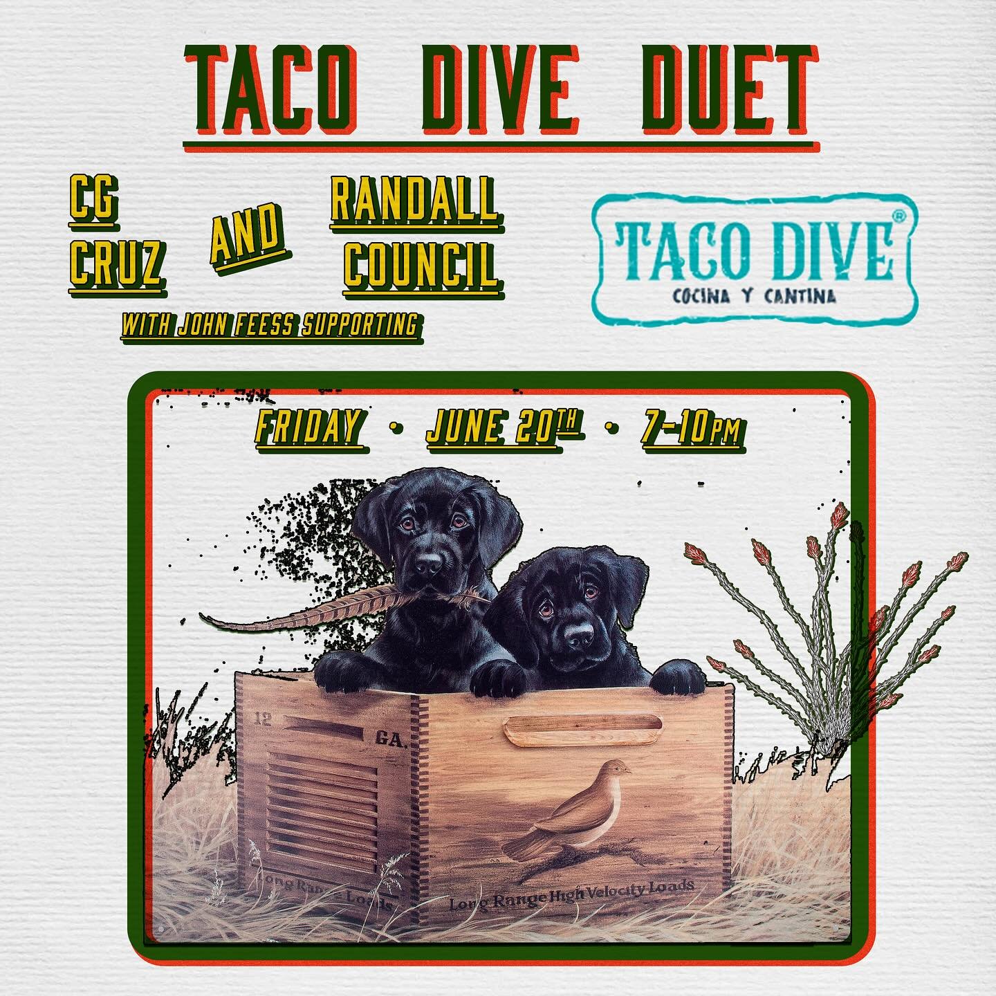 Next Friday I&rsquo;m heading out to Winnsboro Tx with my new puppy Willy and my old dawg @randall_thehealer to play the always fun @taco_dive. Come out to pet the new dog, she&rsquo;s pretty cool.