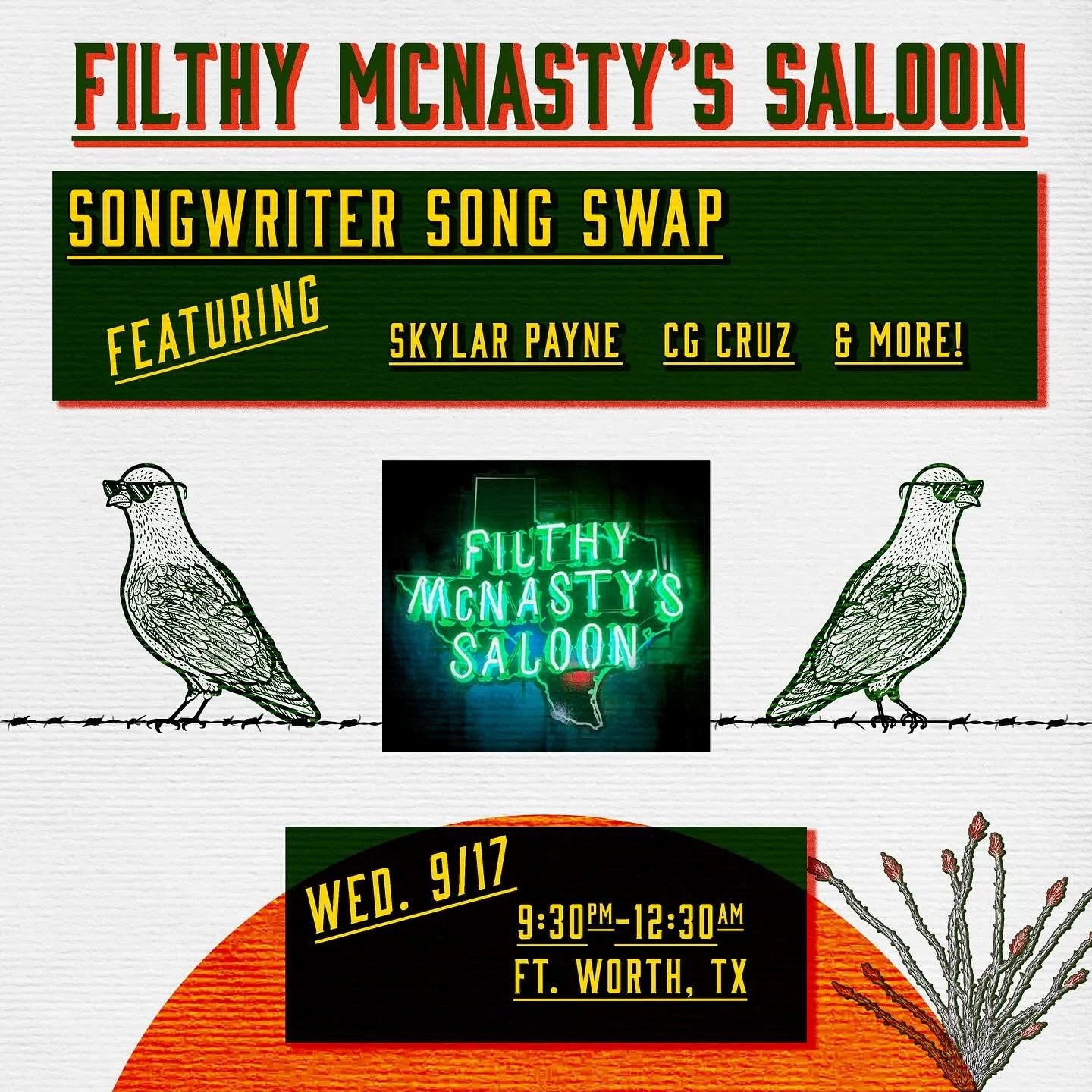 Another great songwriter night THIS WEDNESDAY with the incredible @skylarpaynemusic. We laugh. We cry. We play weird music. Come join us @filthymcnastyssaloon
