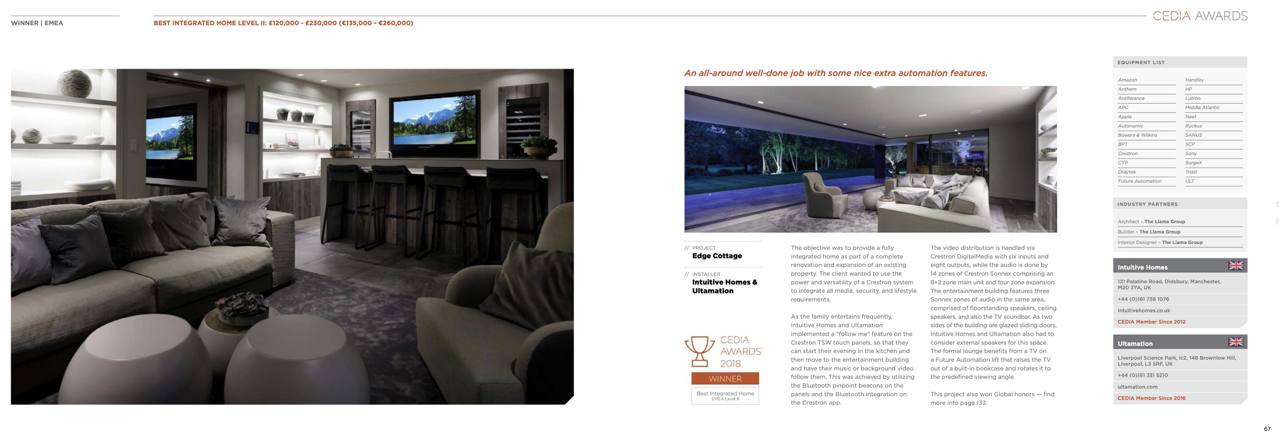 CEDIA 2018 winners — Intuitive Homes