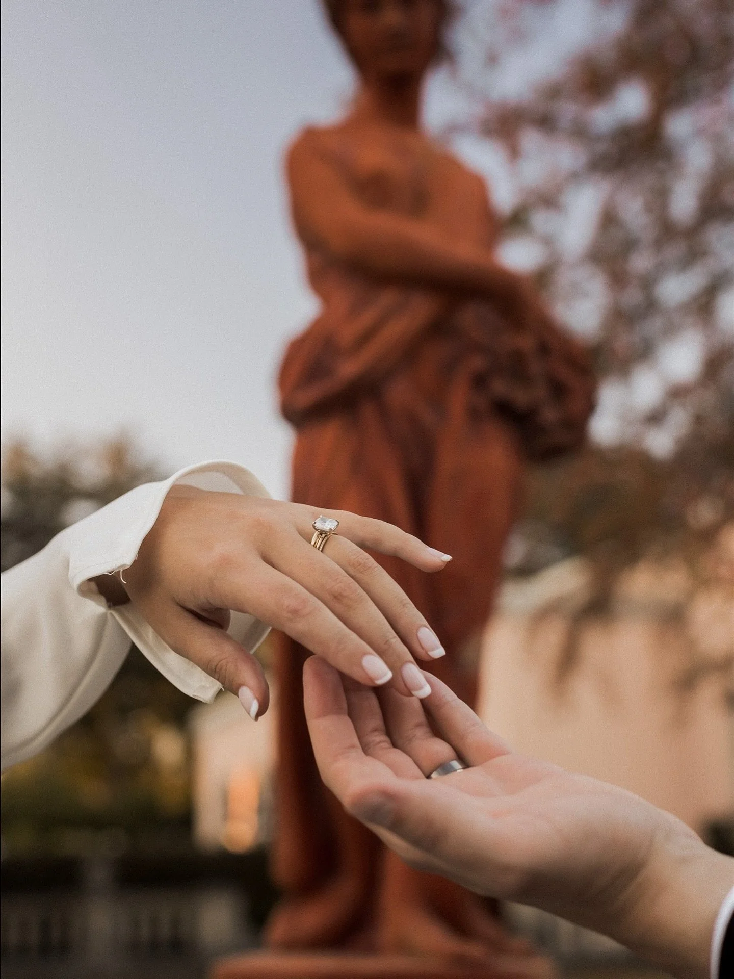 My absolute favorite way to photograph rings 💍 Been doing this for years + years&hellip;still not over it!  It gives the energy of &ldquo;come with me, my love&rdquo; and that feels so romantic IMO 🥹

This specific wedding&mdash;the italian renaiss