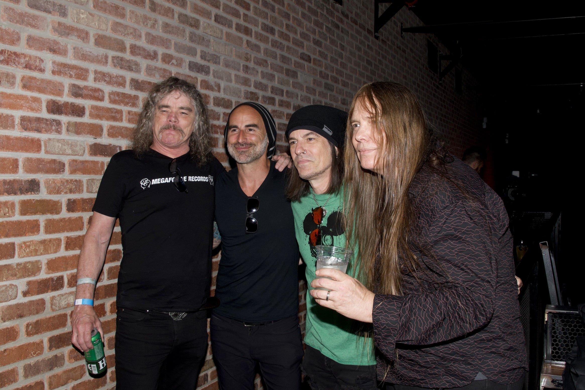  Overkill’s Bobby Blitz, Fozzy/Trixter bassist PJ Farley, Skid Row’s Rachel Bolan and photographer Frank White. 