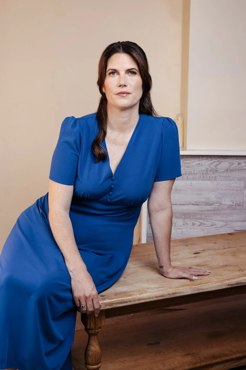 Editorial motherhood portrait of Danielle Spink with newborn baby for magazine feature