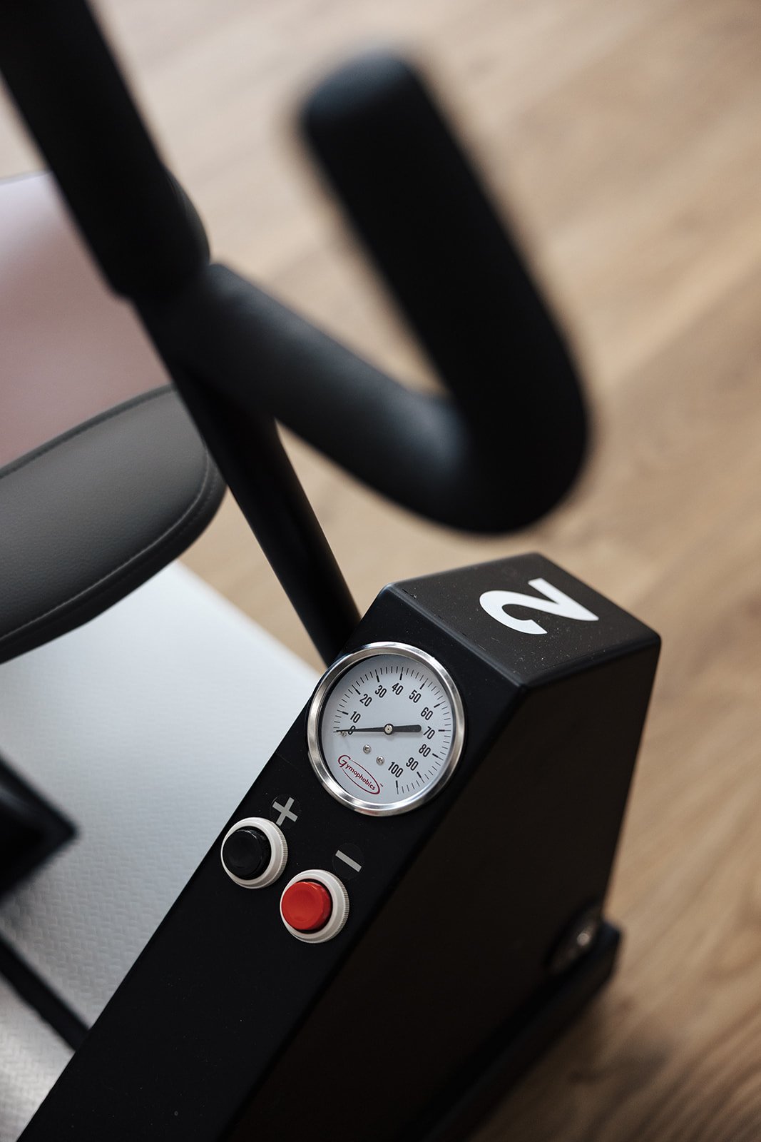 A clean, modern gym space with women using strength training equipment