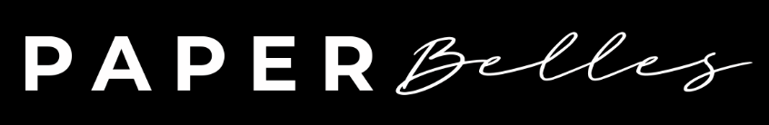 White “PAPER Belles” logo on a black background