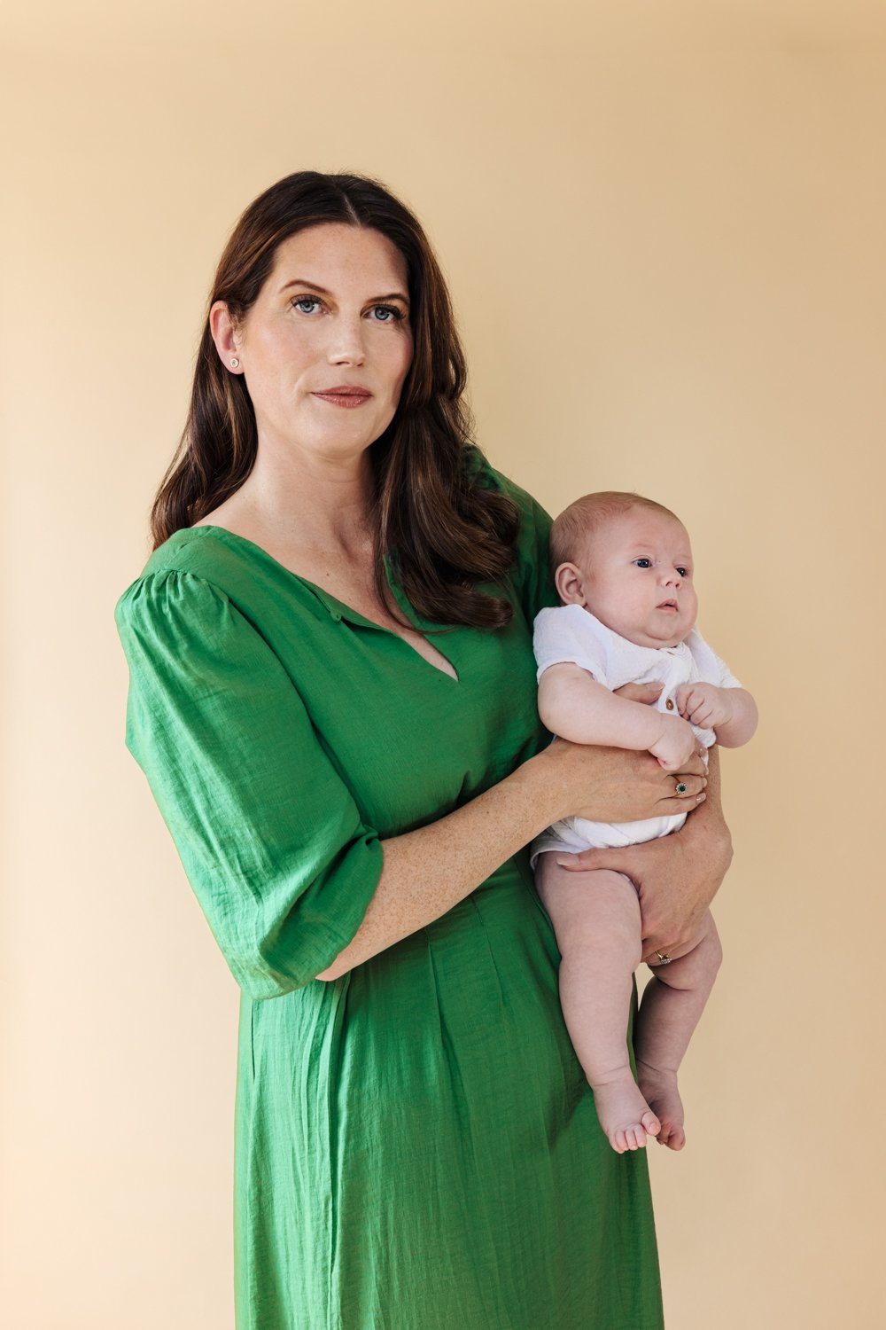 Editorial motherhood portrait of Danielle Spink with newborn baby for magazine feature