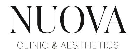 Nuova Clinic & Aesthetics logo in white text on a black background