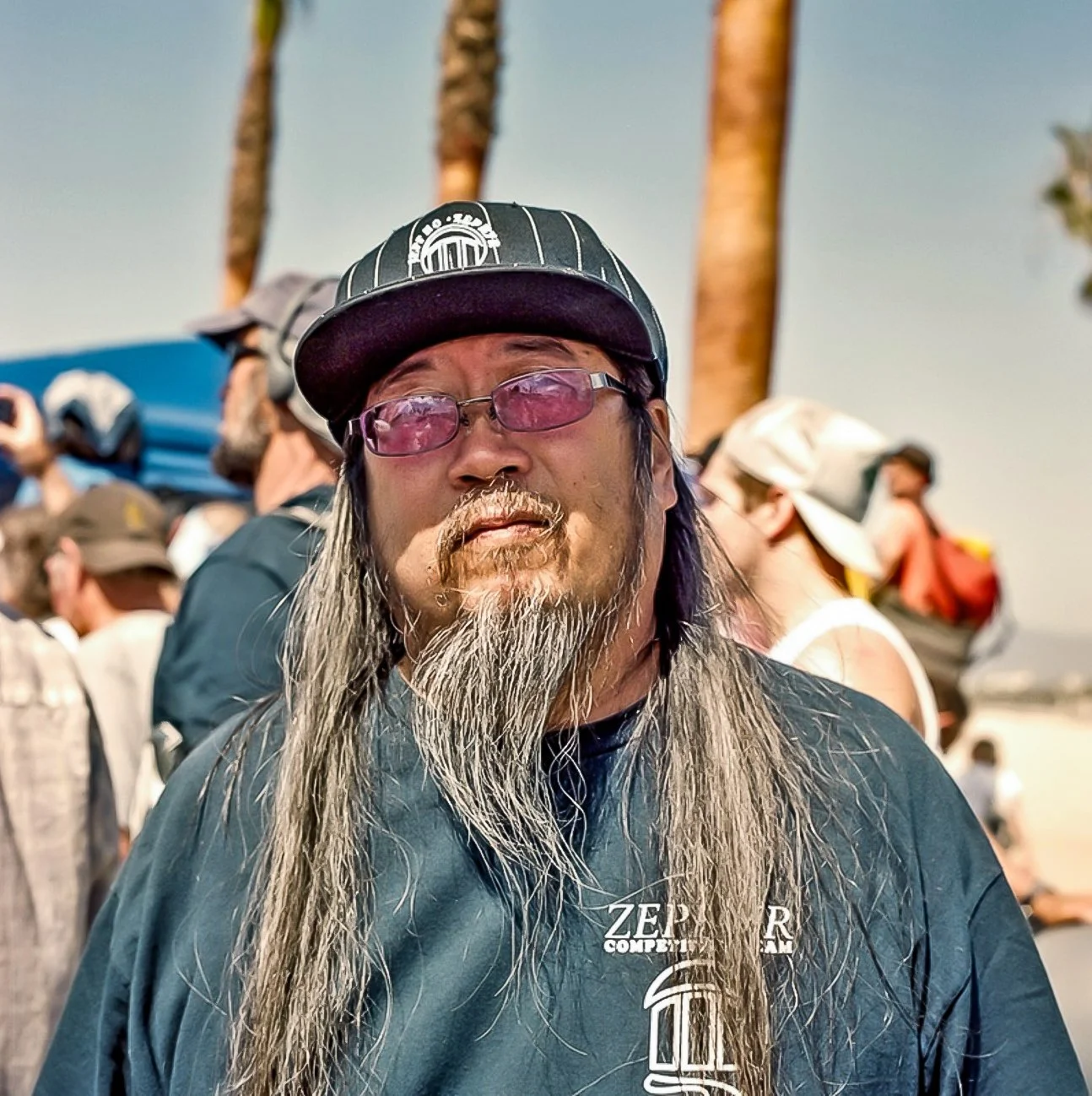 JEFF HO, the legendary Co-founder of the Zephyr (Z-Boys) Surf team at the opening of the Venice Beach Skate Park