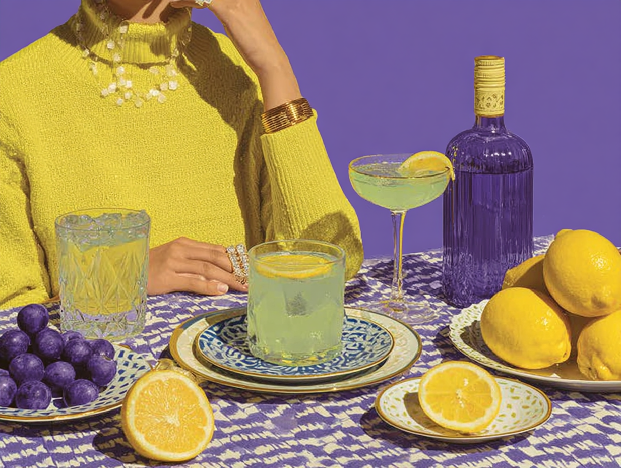 art of a woman at table with cocktail