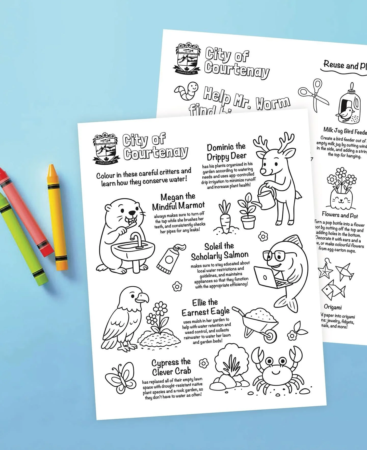 I always love working with the @cityofcourtenay!

These colouring sheets were a fun project I created with their summer student ambassadors for the Canada Day event, helping teach kids about water conservation and waste reduction in a playful and edu