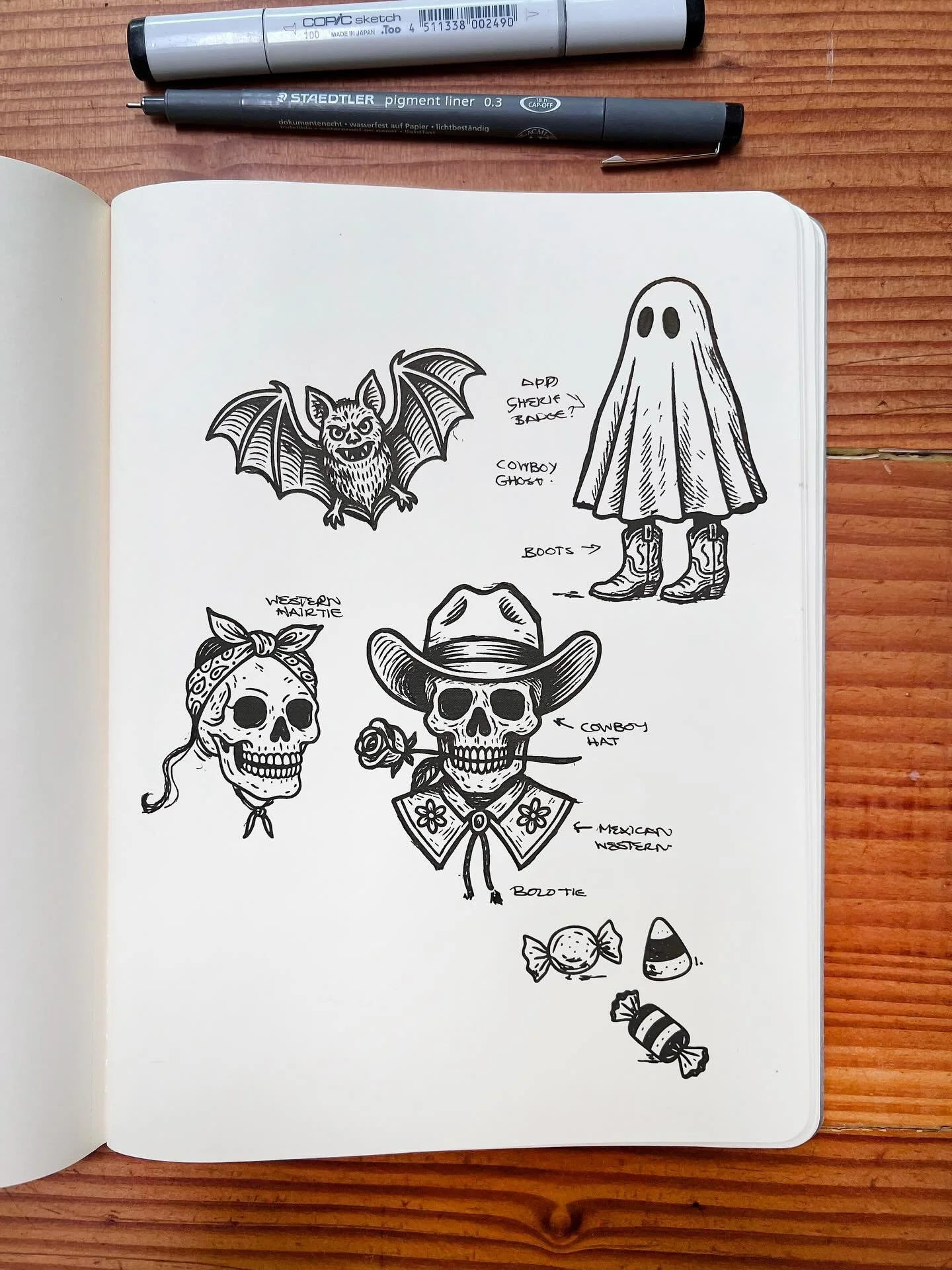 Warming up the old chimp hand today with a few Halloween sketches. It&rsquo;s the perfect excuse to make a mess and call it art. Now back to work. Happy &lsquo;Almost Halloween&rsquo; pals.✌🏼🎃✌🏼
.
.
.
.
.
#halloweenart
#illustrationdaily
#inktober