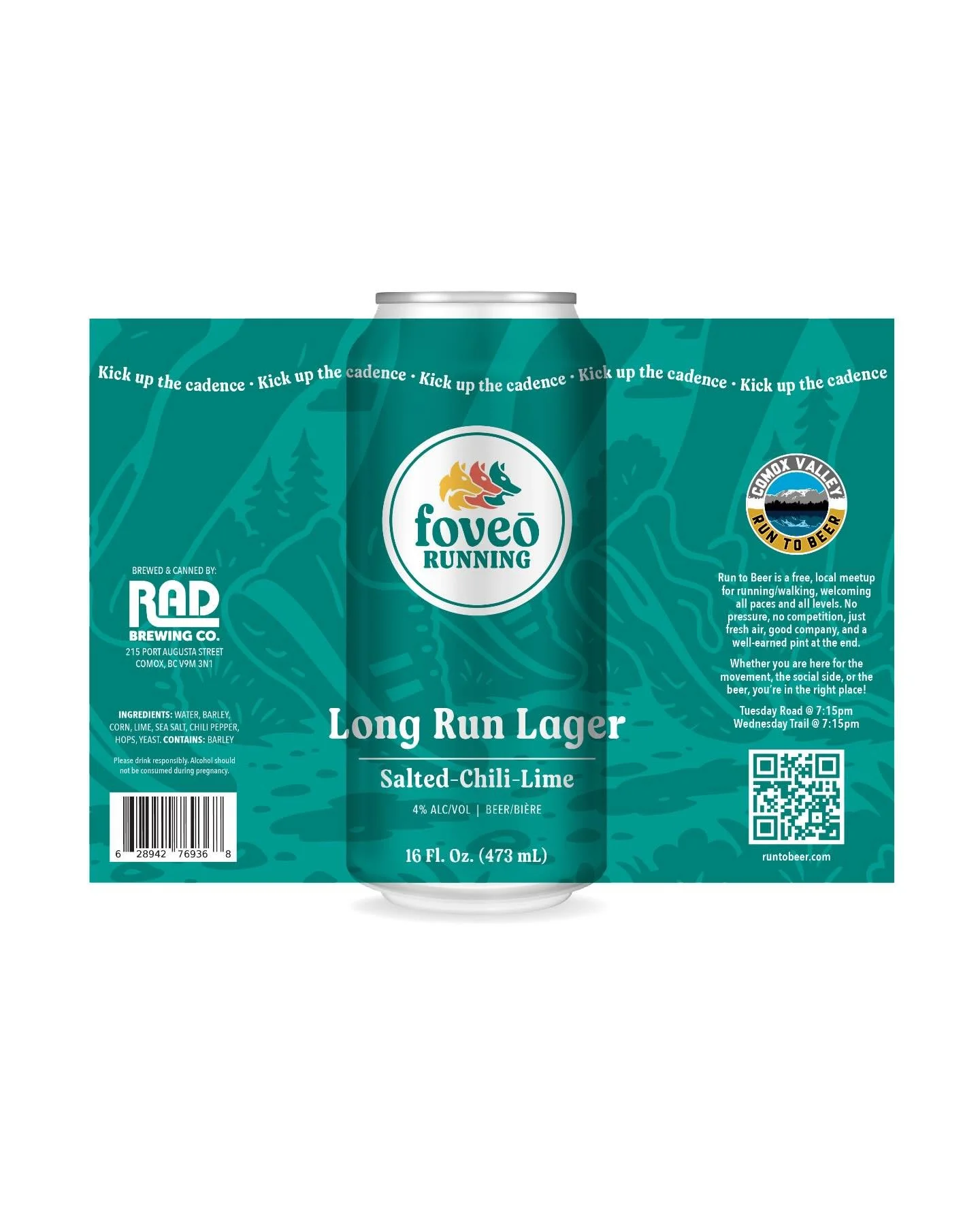@foveo.run 🤝 @radbrewcomox 🤝 @runtobeercv 🤝 @cariboucreative 

For this collab, I wanted the label to feel like forward motion, feet on the ground, pounding trails in a classic Foveō colour palette. With a spot gloss varnish on all the important p