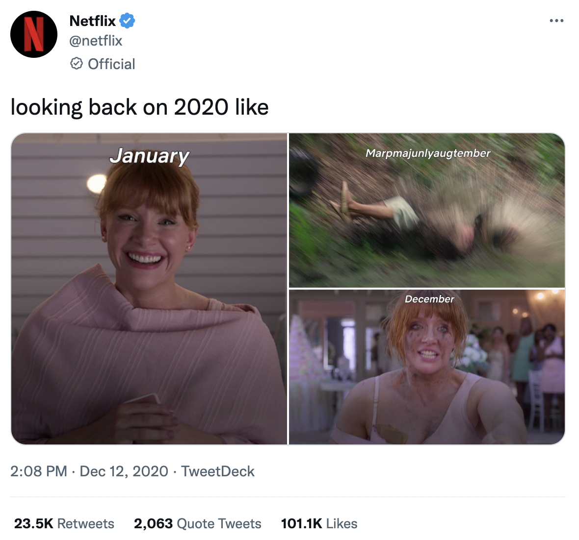 An end of the year meme using Netflix smash hit Black Mirror. 