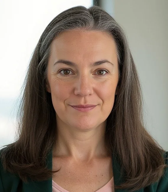 A head and shoulders photograph of Laurel Schmidt in a pink scoop neck shirt and green blazer