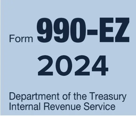 a light blue square with the text "Form 990-EZ, 2024, Department of the Treasury Internal Revenue Service