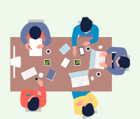 an illustration of people working at a desk as seen from above