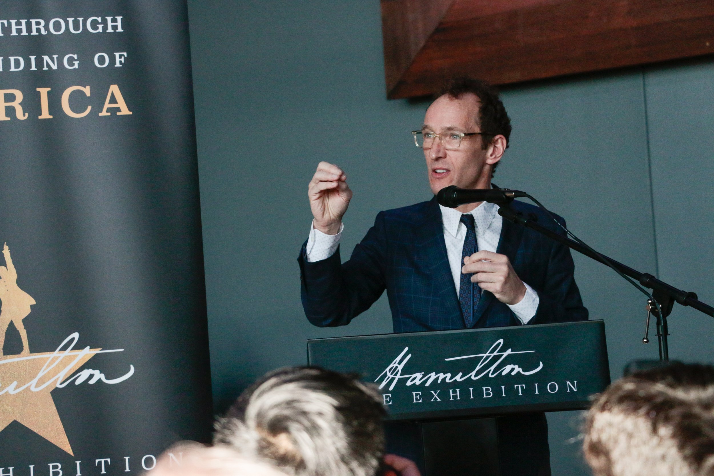 Producer Jeffrey Seller at the Hamilton Exhibition Press Conference and Ribbon Cutting, April 26th, 2019.  Photo by Mary Crylen.jpeg