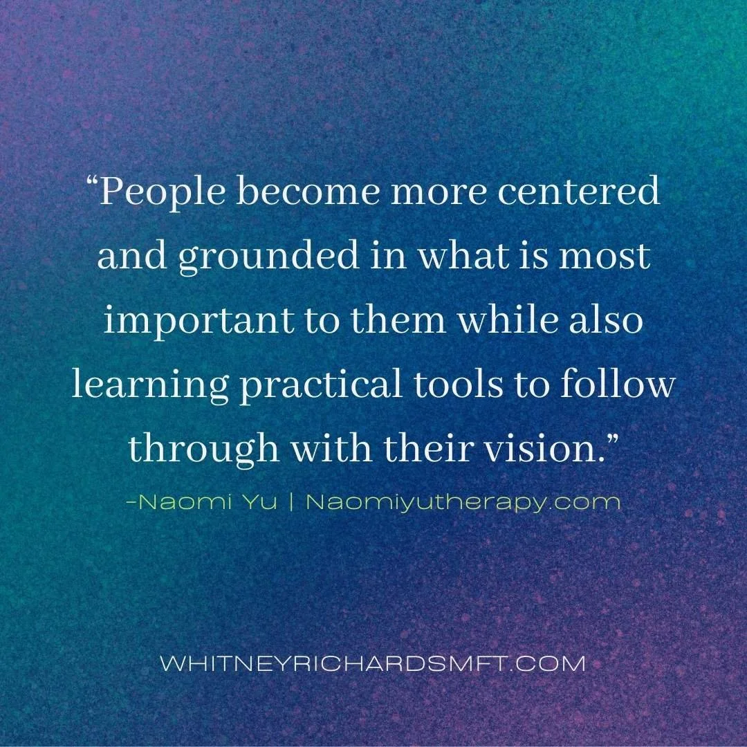 Quote from Naomi Yu, featured in a San Francisco anxiety therapist interview series, on stress management and personal growth