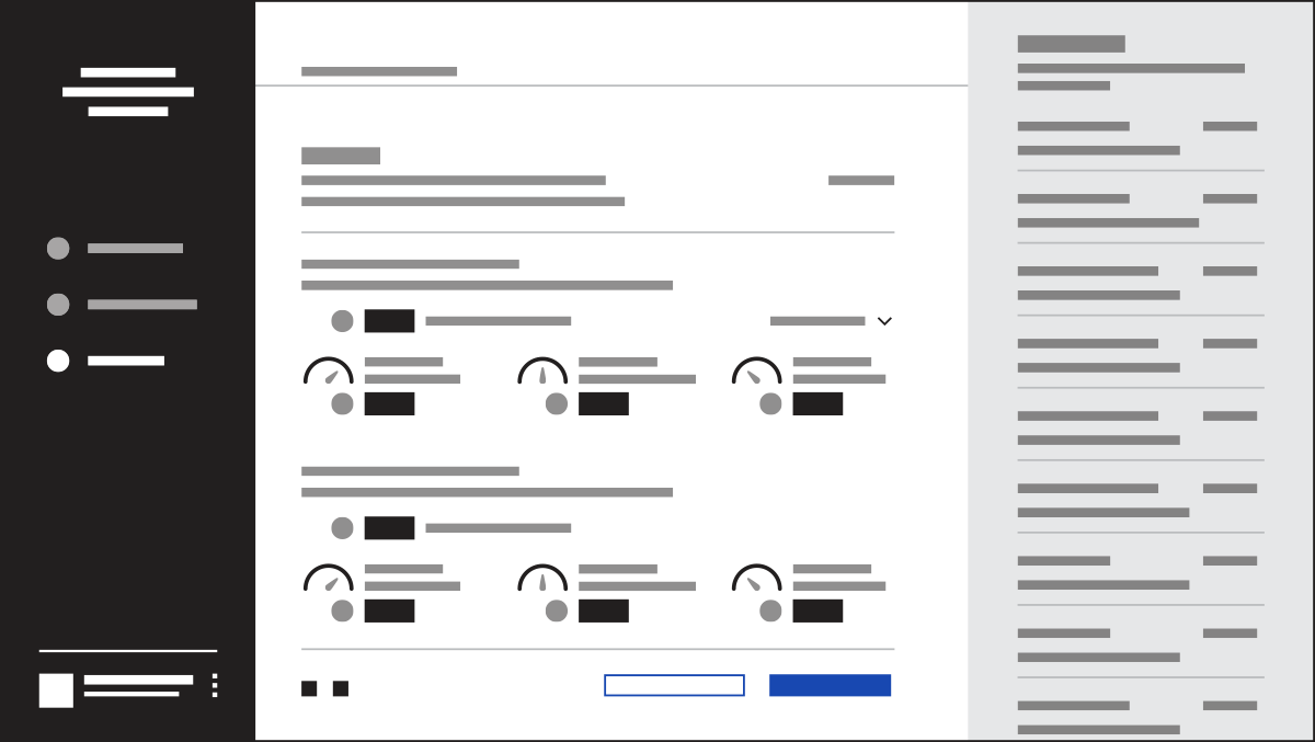 Wireframe for a B2B portal app, showing detailed numerical projections.