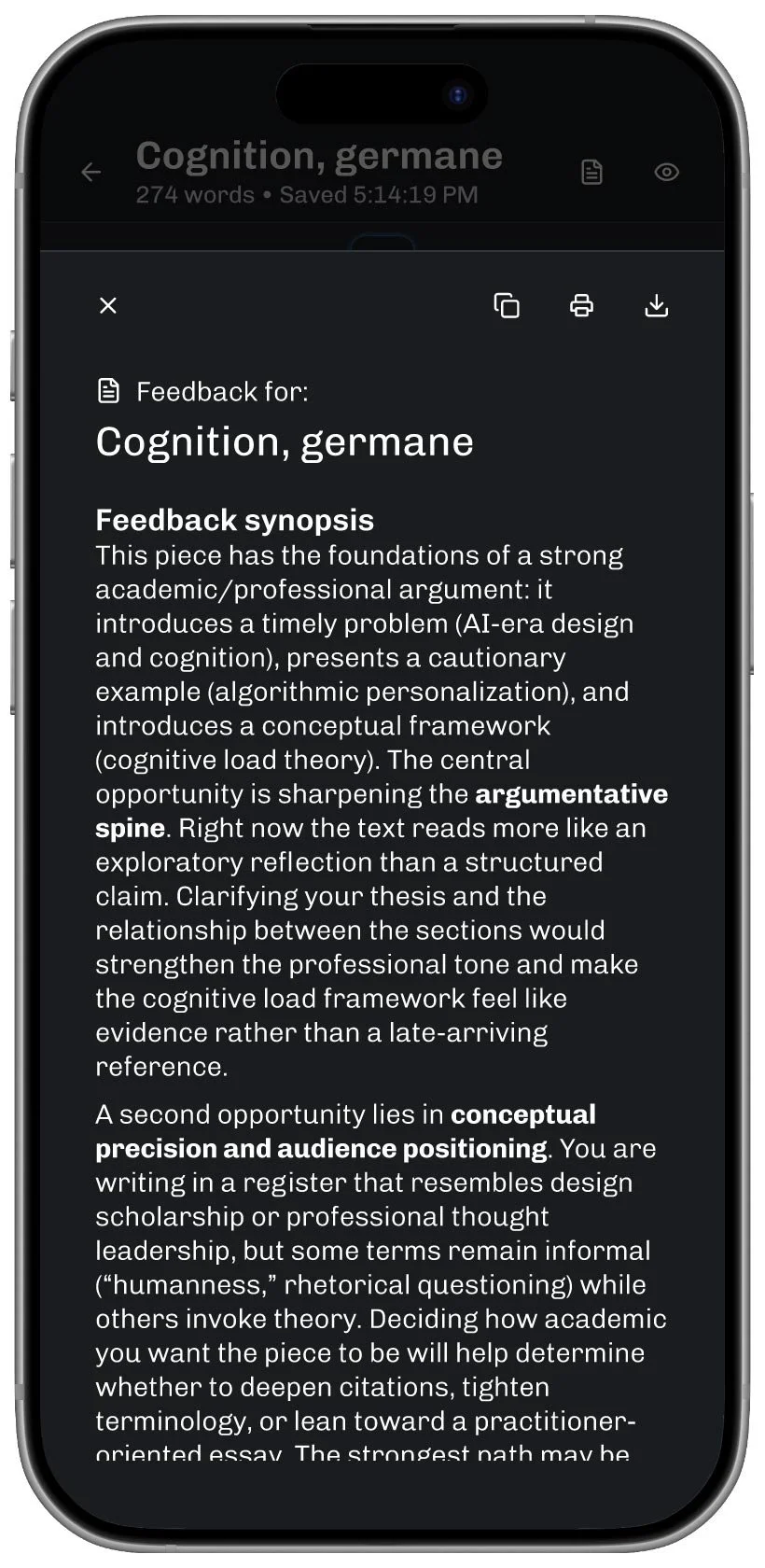 Generative AI feedback in an overlay on the phone screen
