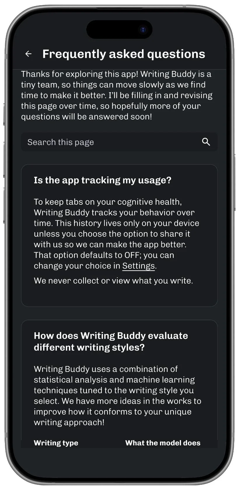 mobile app faq screen