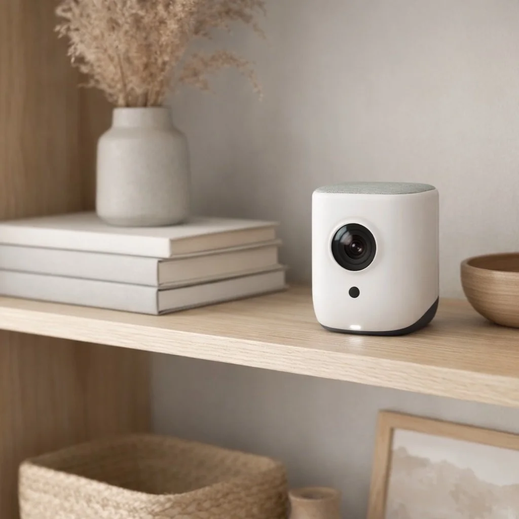 This was a camera designed to be placed, not installed.

Battery-powered. No cables. No brackets asking for drilled commitment. You put it where it makes sense, and you move it when life changes.

The form stays quiet so it can live in a home, not an