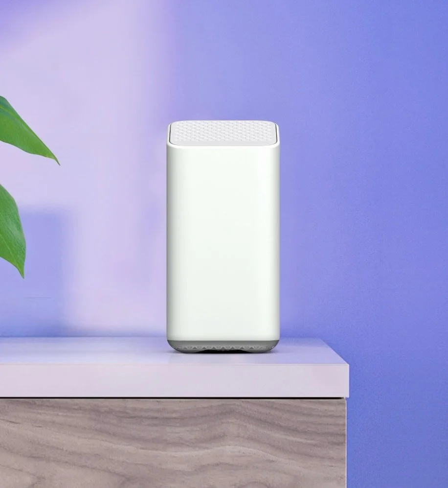 This is infrastructure designed to live in plain sight.

Soft edges. Calm proportions. A surface treatment that keeps it from becoming a focal point in the room.

Connectivity hardware usually ends up hidden behind furniture because it feels technica