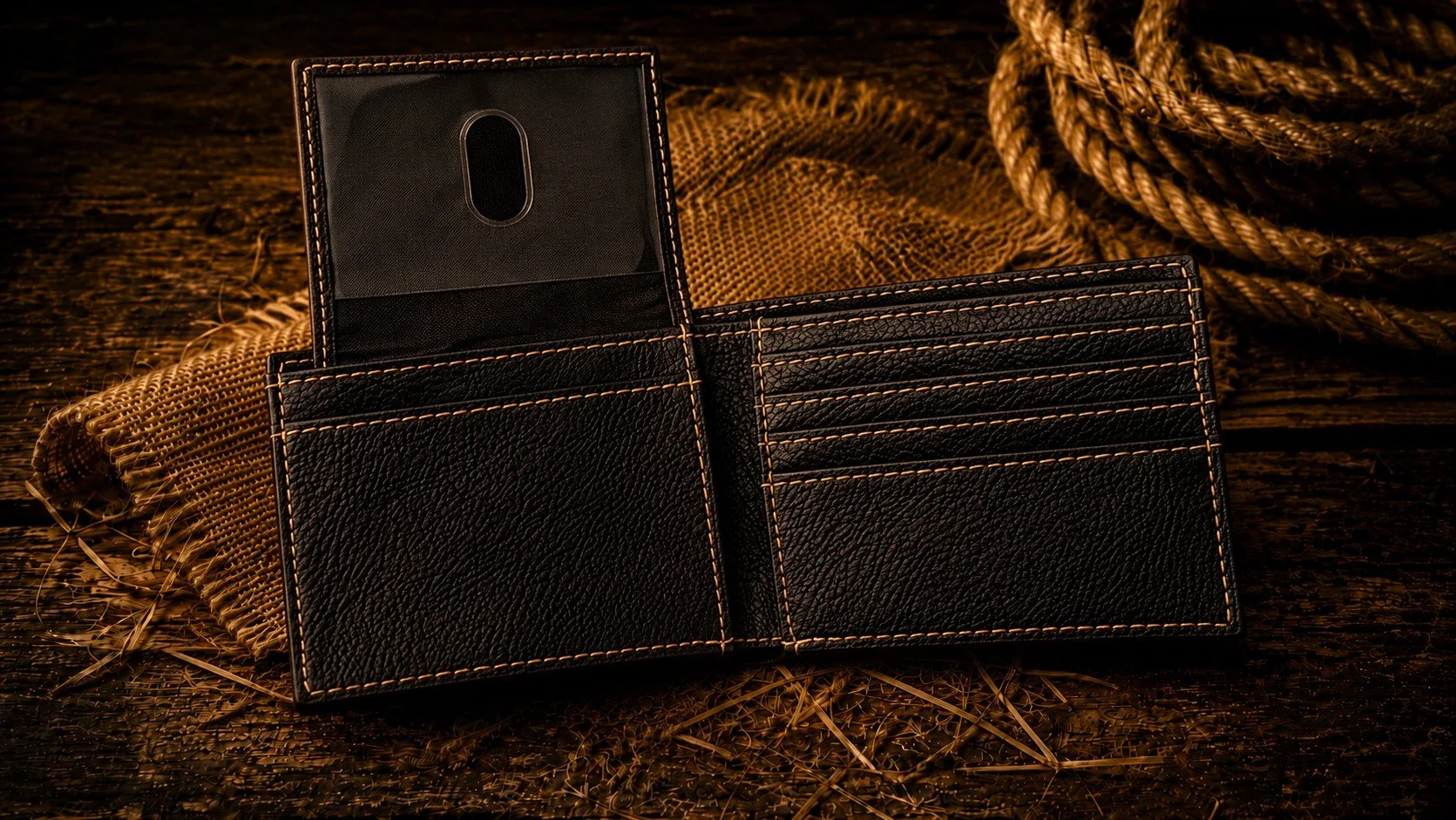 Coco De Mer vegan leather bi-fold wallet interior with flip-up ID window