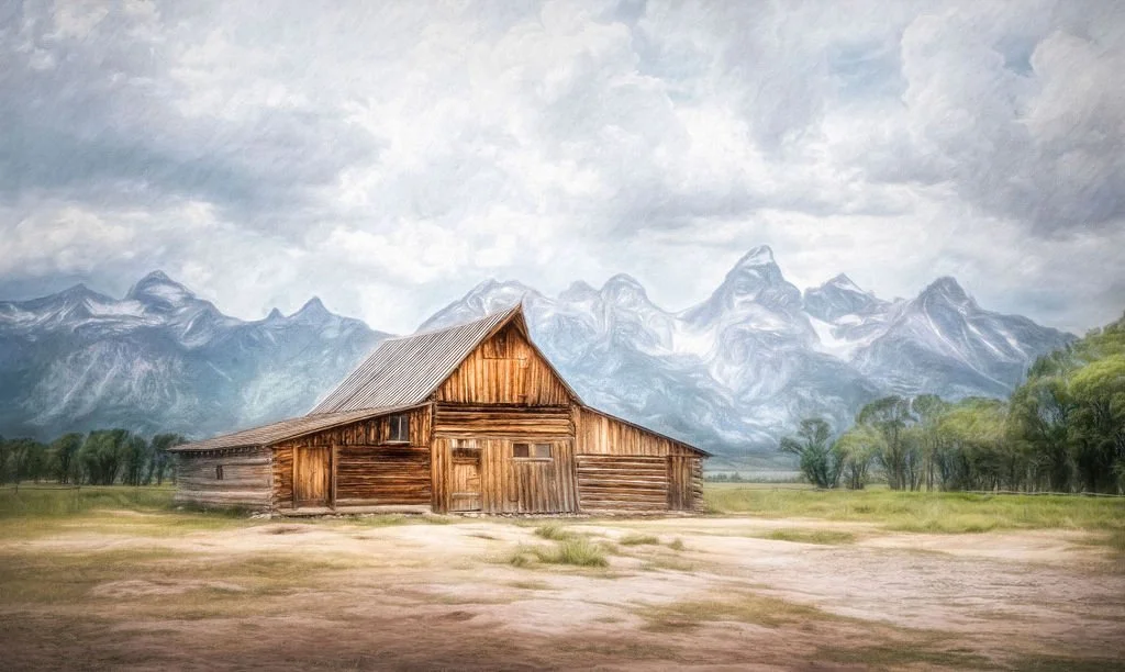 MOULTON BARN (MORMON ROW) WITH THE TETON MOUNTAIN RANGE