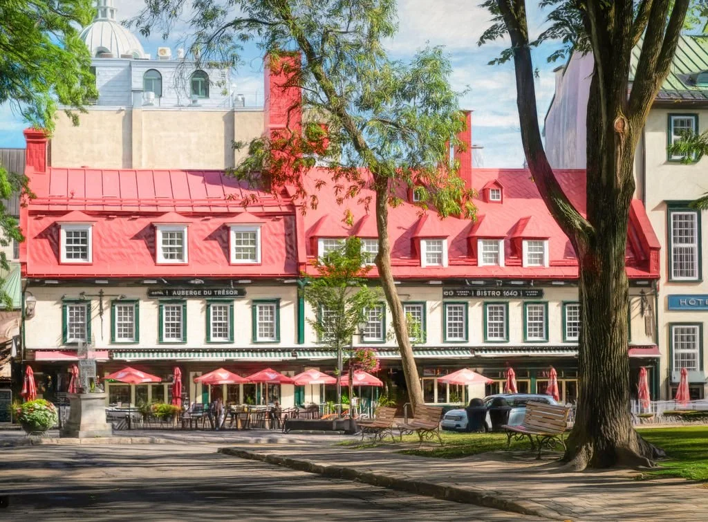 RED ROOFED BUILDING IN OLD TOWN QUEBEC CITY, CANADA