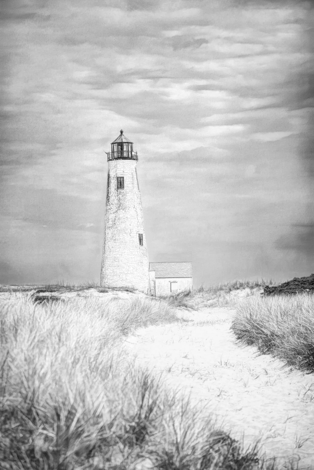 A Black and White Photo of Great Point Lighthouse Nantucket