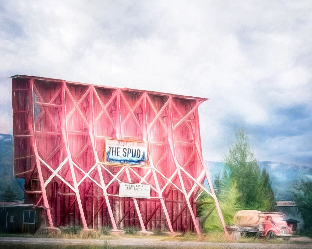 THE HISTORIC SPUD DRIVE-IN THEATER DRIGGS, IDAHO WITH VINTAGE TRUCK 