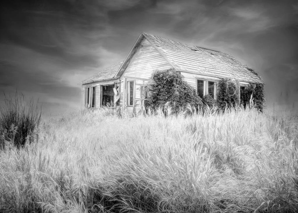 Forgotten Homestead - Abandoned Home Black and White Print