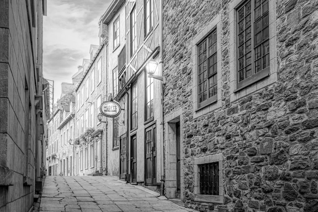 Old Québec Morning - A Black and White Photo of the Old City