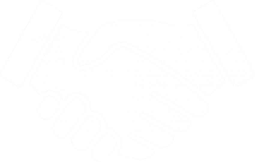Black and white illustration of a handshake.