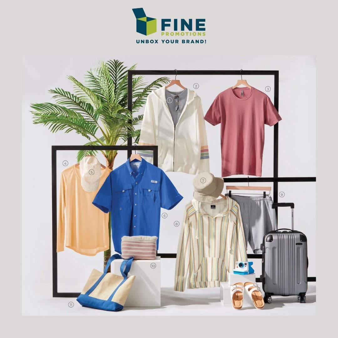 Contact Fine Promotions to outfit your crew for the summer! We provide casual-cool apparel &amp; headwear, beach and travel accessories, and more for your summer adventures! Reach out today to explore our curated collection and elevate your brand's s