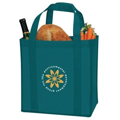 Good Value grocery tote in reusable non-woven material with dual handles and logo imprint for promotional products and client gifts