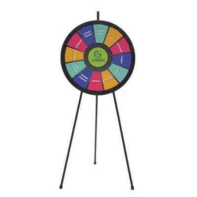 Spin 'N Win prize wheel kit with branded display sections for promotional products and trade show booth activities