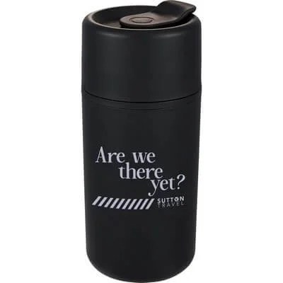 Sixteen-ounce recycled tumbler shown upright with lid.